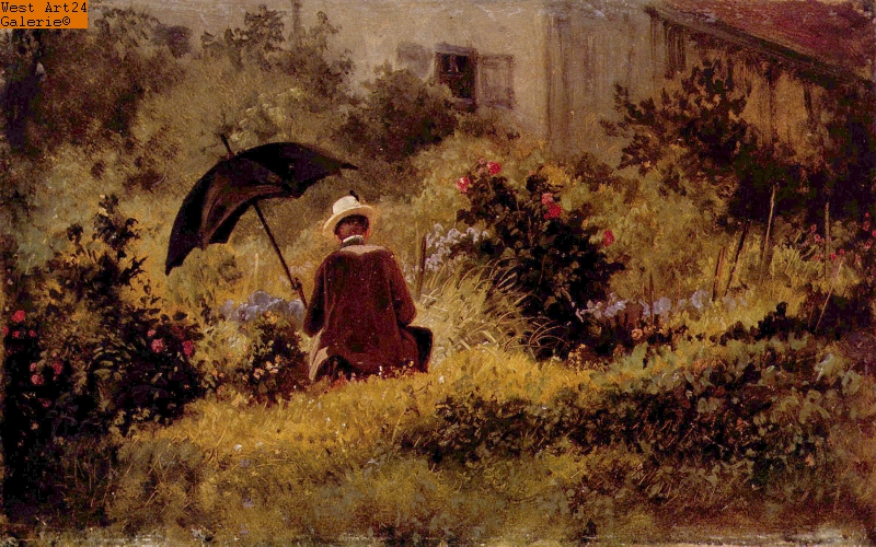 Der Maler im Garten nach Spitzweg Gemäldeimitation